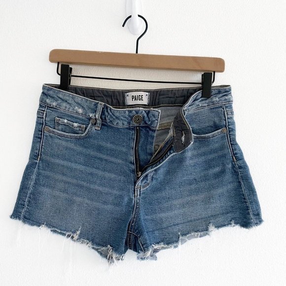 Paige Denim Cut Off Jean Shorts Size 28 Stretchy Raw Hem Frayed Distressed Beach - Picture 6 of 16